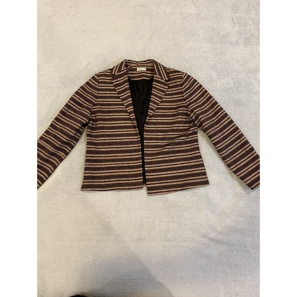 Ann May Womens Blazer Jacket Size M 100% Woven Silk Brown Bronze Open‎ Front
